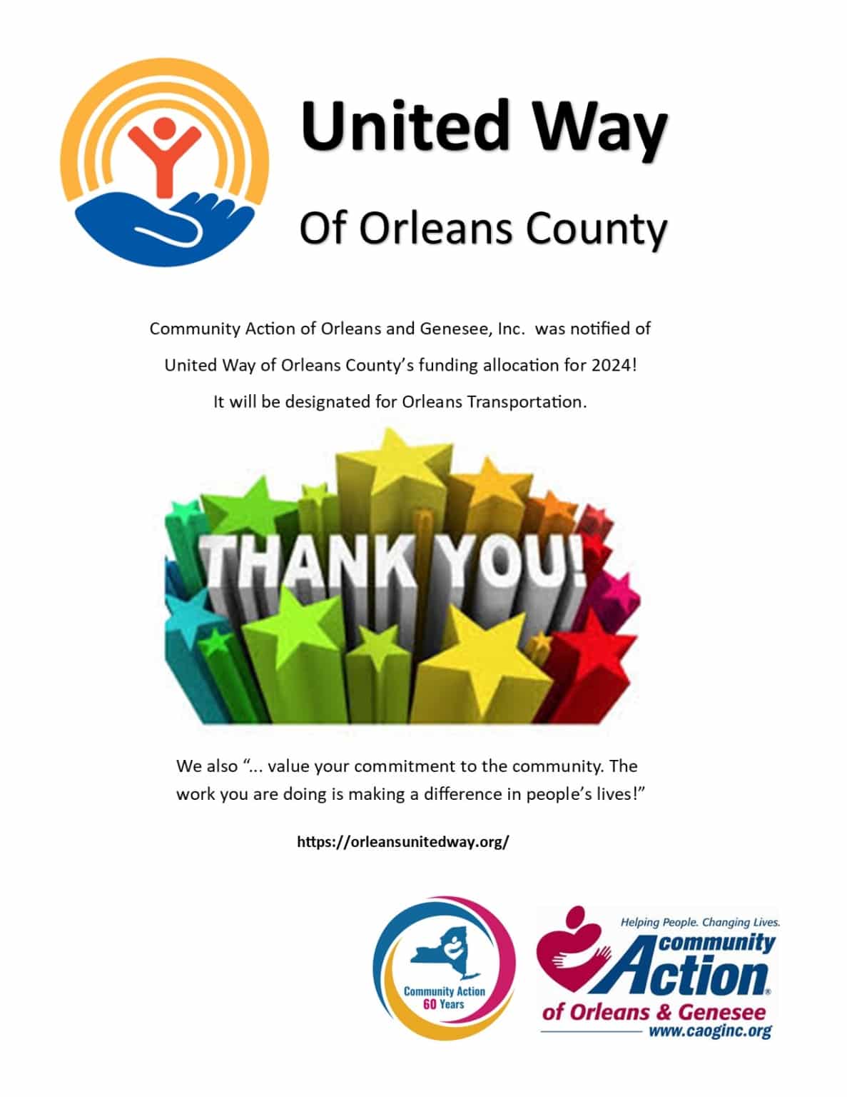 Thank You United Way! Community Action of Orleans & Genesee